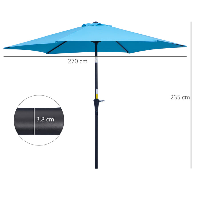 2.7M Patio Tilt Umbrella Sun Parasol Outdoor Garden Sun Shade Aluminium Frame with CrankÔºàBlueÔºâ