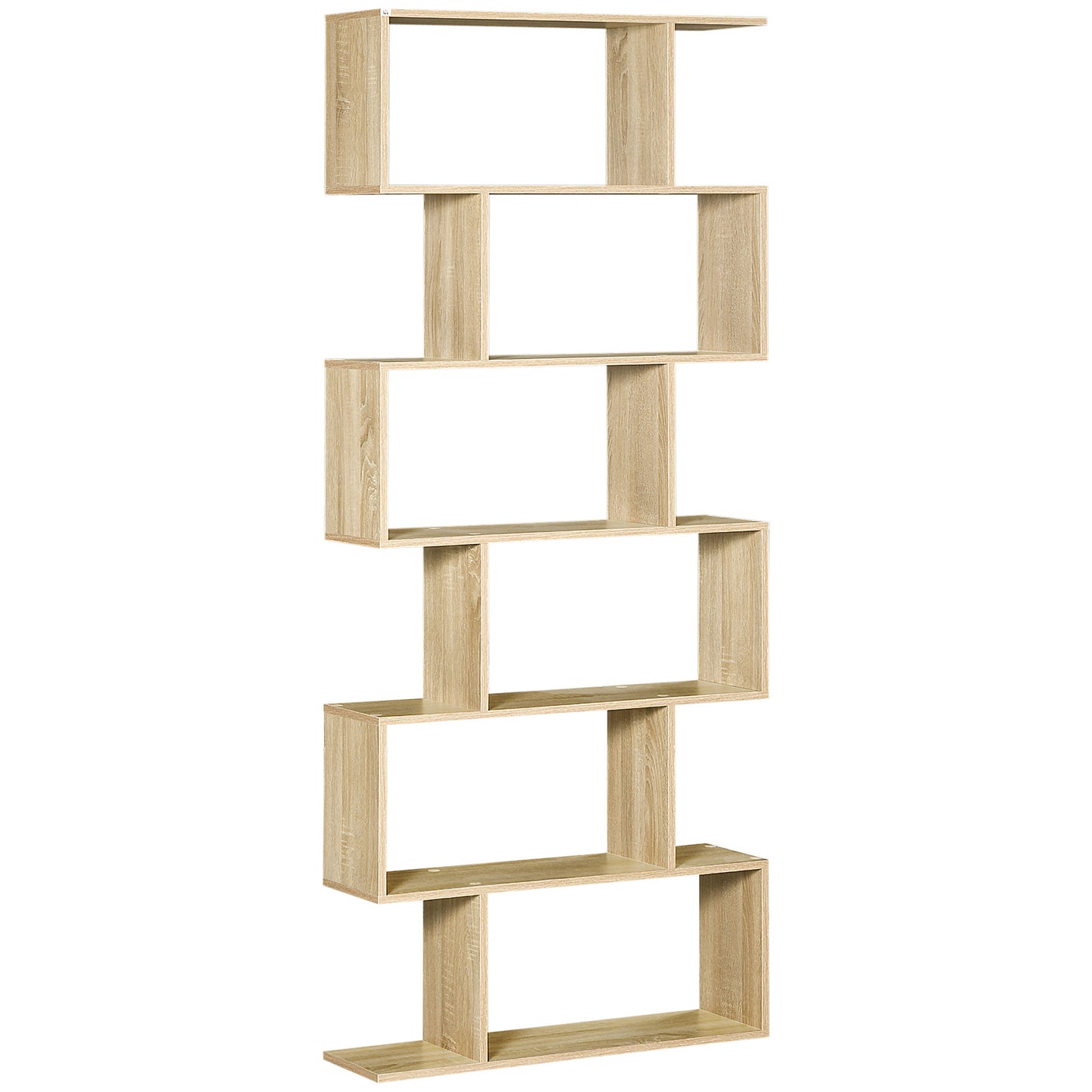 6-Tier Wooden Modern S-Shaped Shelf Storage Unit Home Office Oak Colour