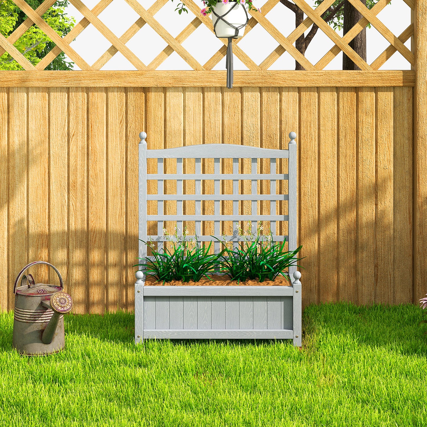 Raised Garden Bed with Trellis Garden Planters Indoor Grey