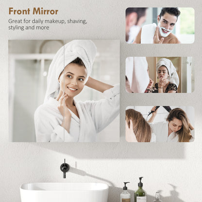 Bathroom Mirror Cabinet with 2 Doors and Adjustable Shelf, White