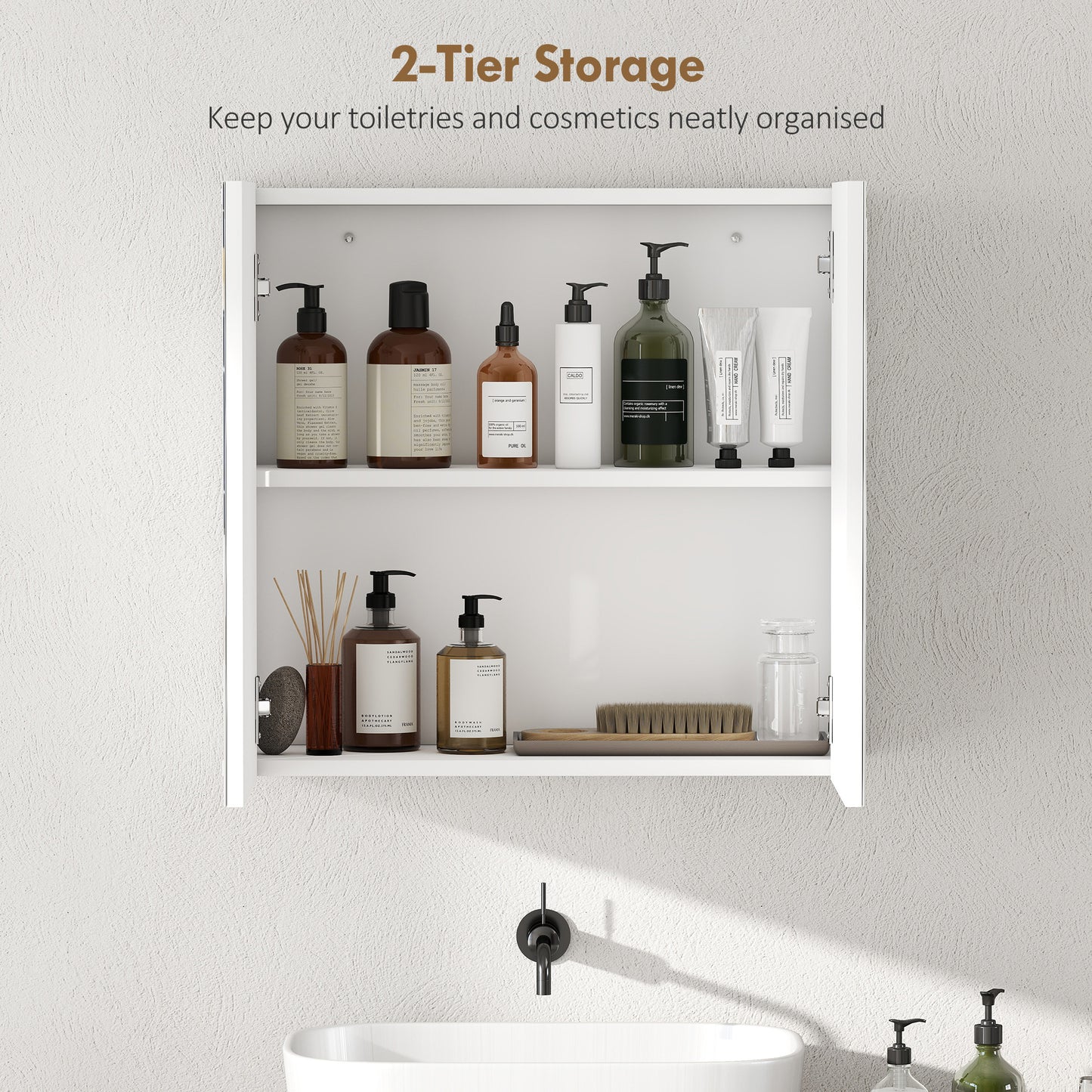 Bathroom Mirror Cabinet with 2 Doors and Adjustable Shelf, White