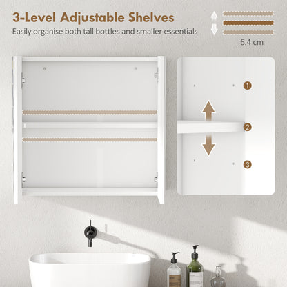 Bathroom Mirror Cabinet with 2 Doors and Adjustable Shelf, White