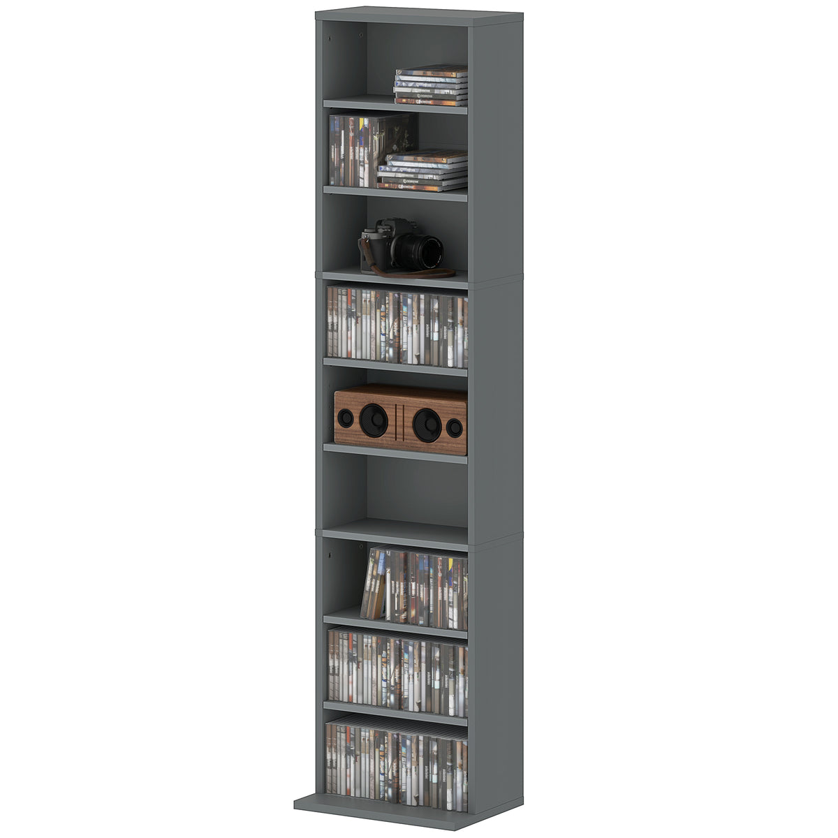 260 CD Storage Unit 120 DVD Storage Tower with 9 Compartments Grey