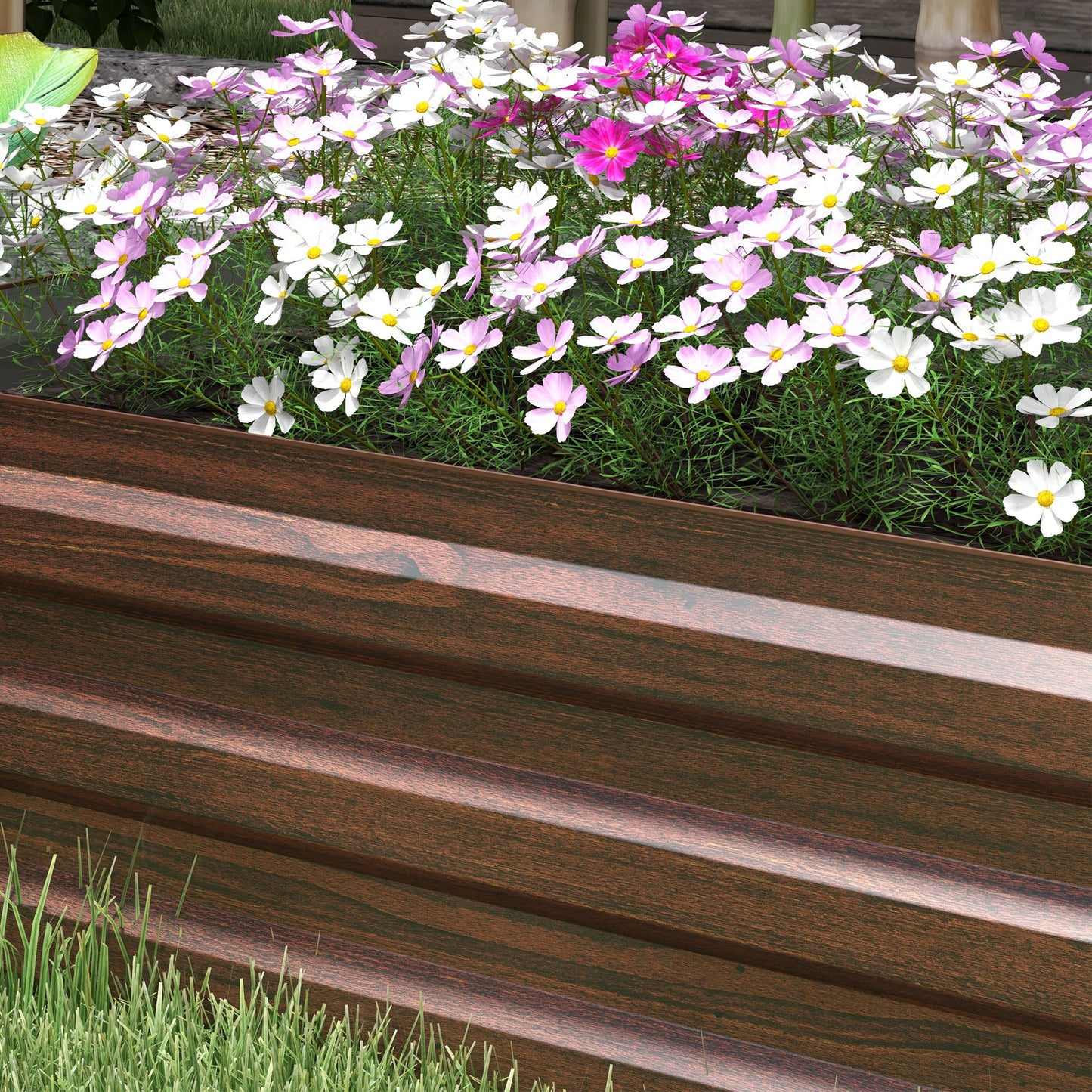 Galvanised Raised Bed for Garden, Rectangular Outdoor Elevated Planter Box with Safety Edging and Open Bottom for Growing Flowers, Herbs and Vegetables, 240 x 60 cm, Dark Brown