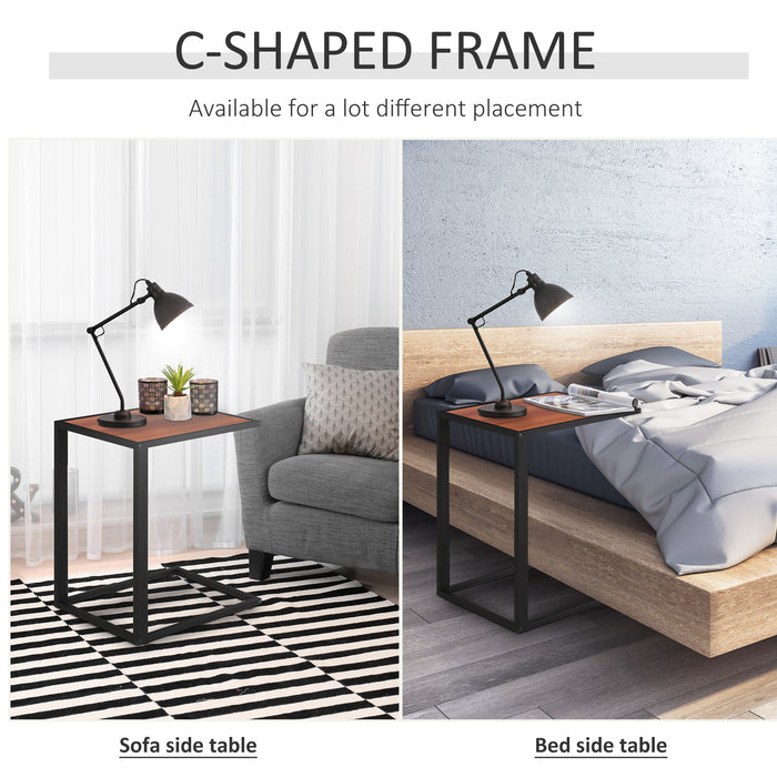 C-Shaped Side Table, Sofa End Table with Metal Frame, Accent Couch Table for Living room, Bedroom, Walnut and Black