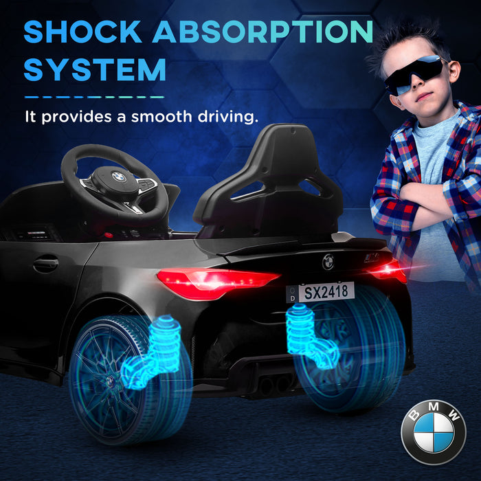 12V BMW M4 Licensed Kids Electric Car w/ Remote, Suspension - Black