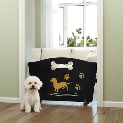 Wooden Dog Stopper, Freestanding Dog Gate with Support Feet, Black