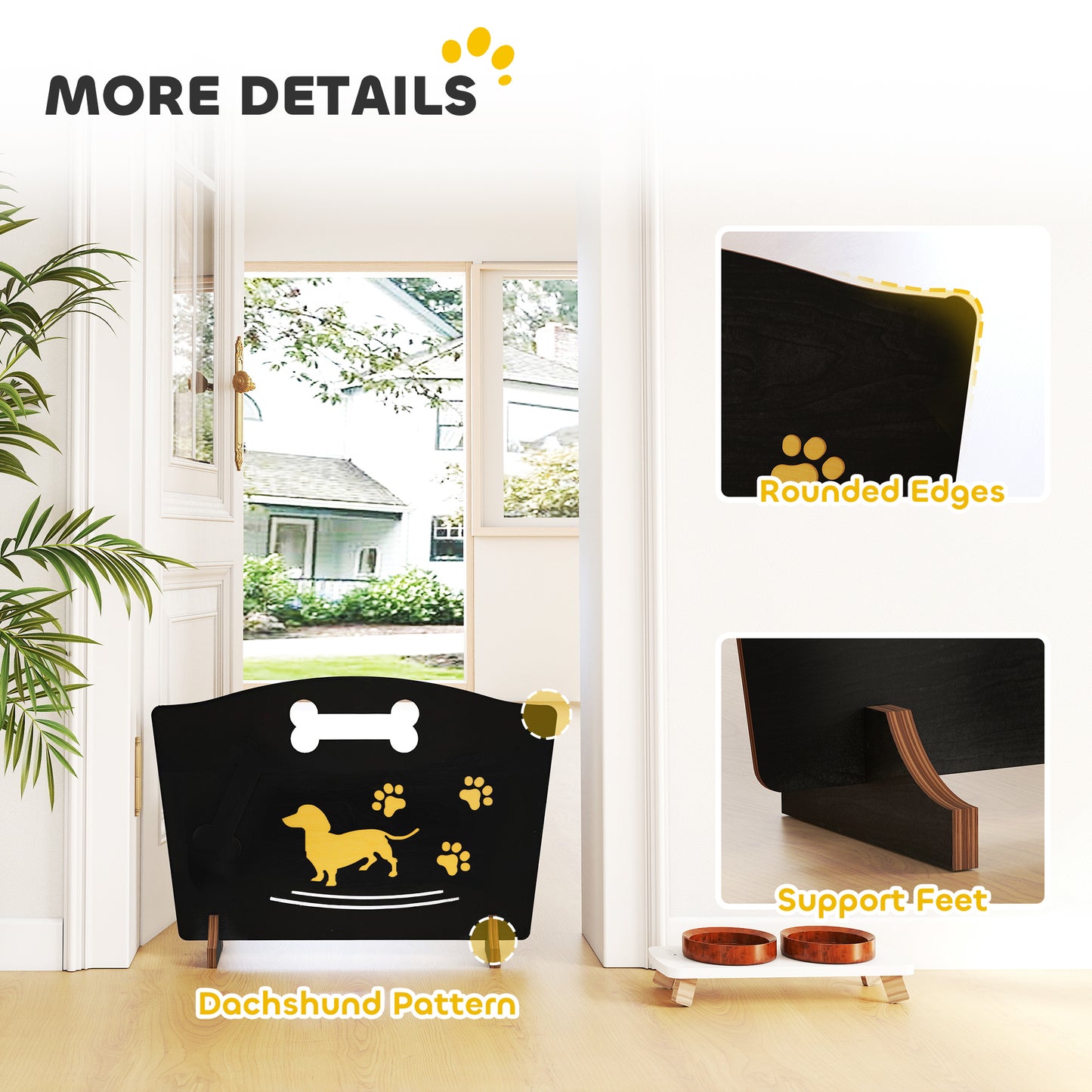 Wooden Dog Stopper, Freestanding Dog Gate with Support Feet, Black