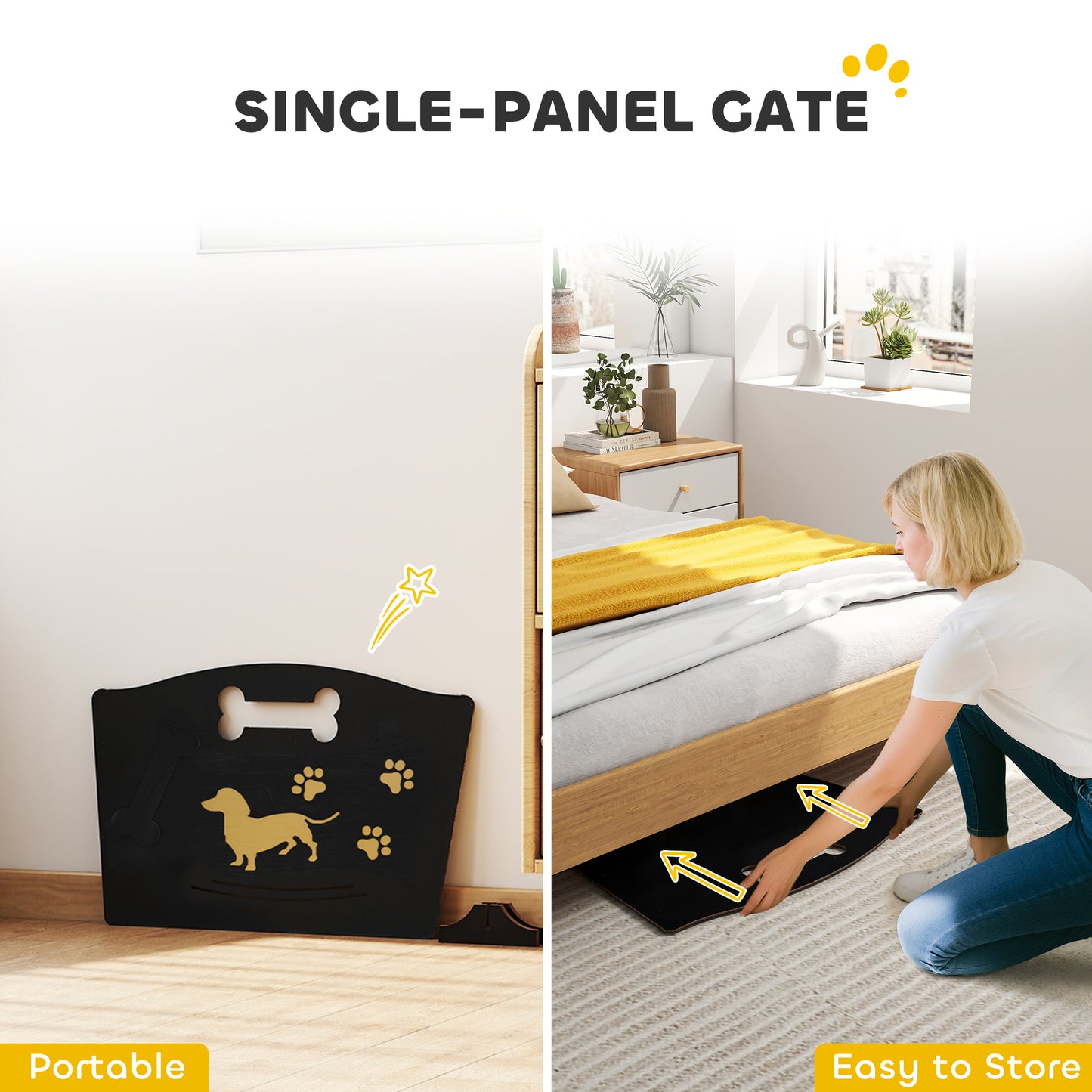 Wooden Dog Stopper, Freestanding Dog Gate with Support Feet, Black