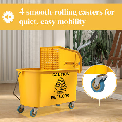 Mop Bucket with Wringer on Wheels for Floor Cleaning 20 Litre Yellow