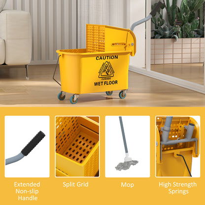 Mop Bucket with Wringer on Wheels for Floor Cleaning 20 Litre Yellow