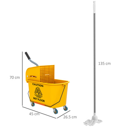Mop Bucket with Wringer on Wheels for Floor Cleaning 20 Litre Yellow