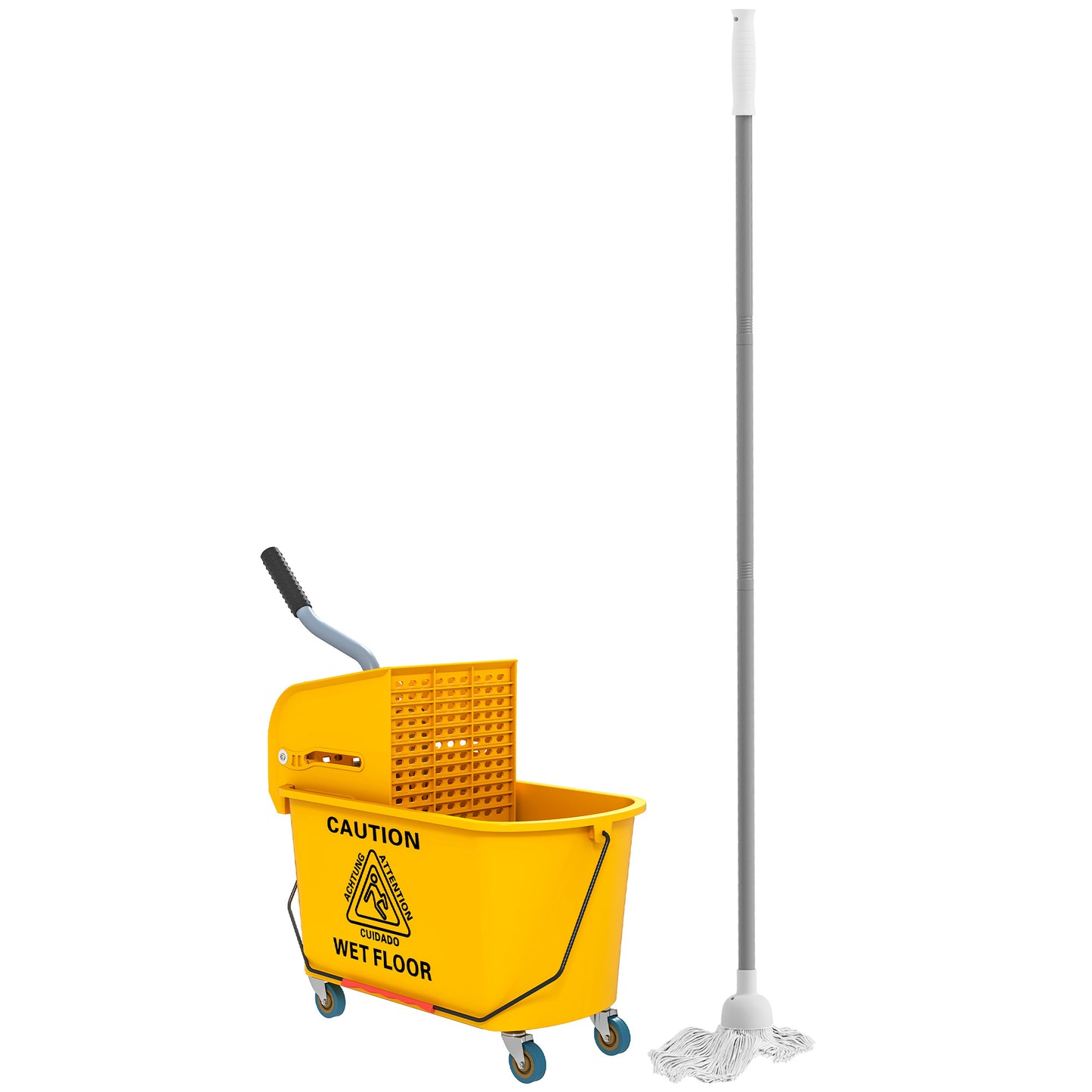 Mop Bucket with Wringer on Wheels for Floor Cleaning 20 Litre Yellow