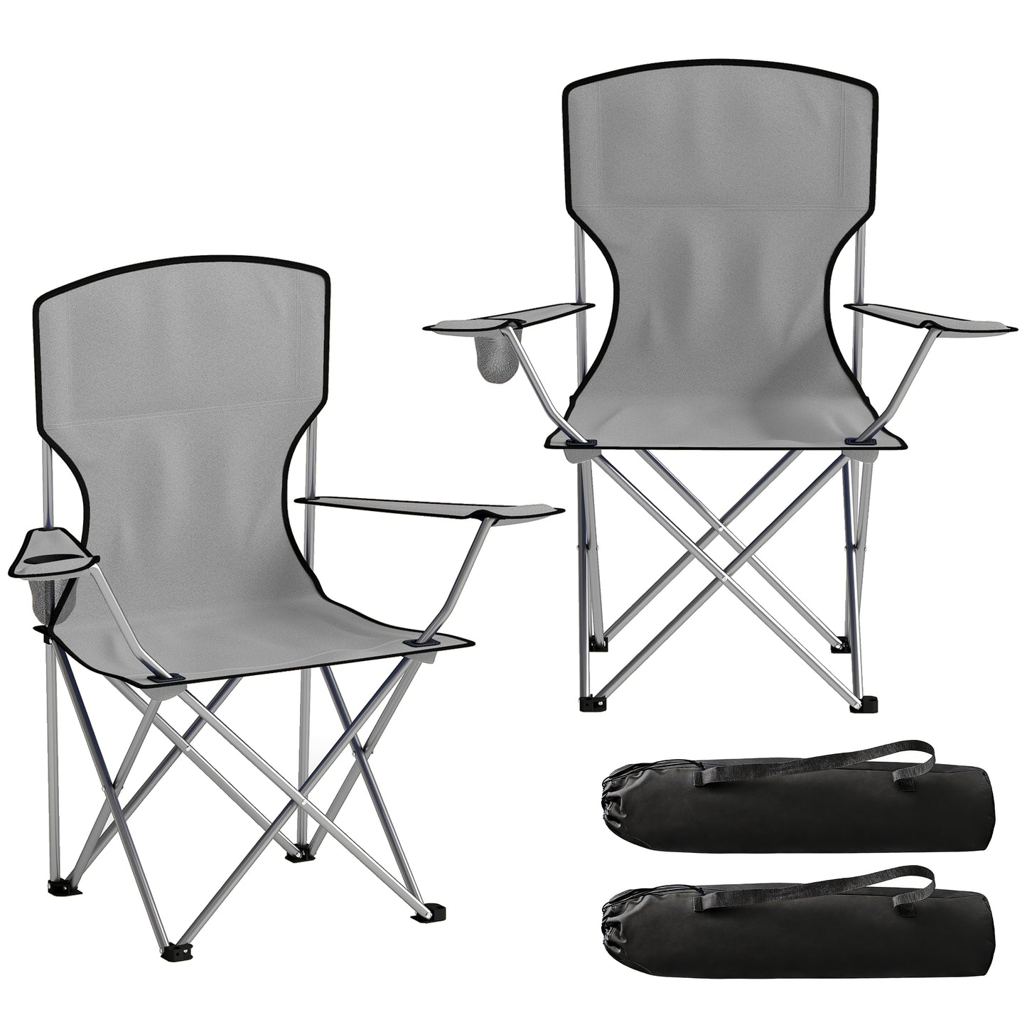 Camping Chair Set of 2 Portable Folding Grey
