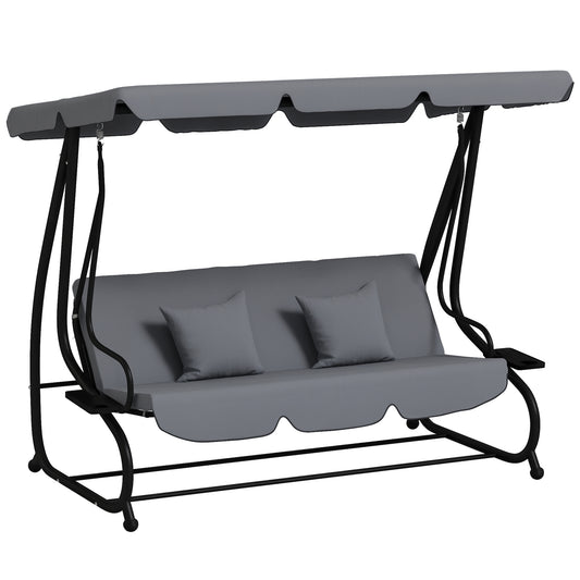 2-in-1 Garden Swing Chair for 3 Person w/ Adjustable Canopy Grey
