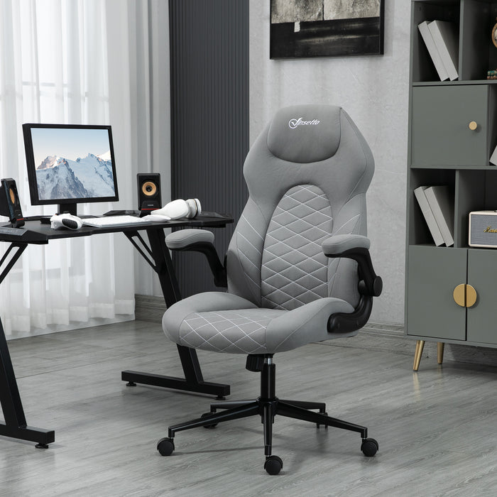 Home Office Desk Chair, Computer Chair with Flip Up Armrests, Swivel Seat and Tilt Function, Grey