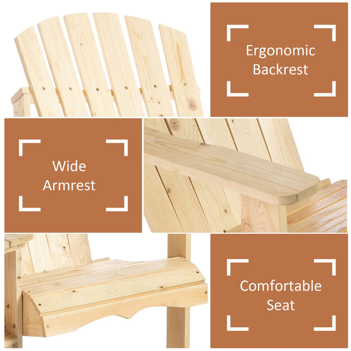 Wooden Outdoor Double Adirondack Chairs Loveseat w/ Center Table and Umbrella Hole, Garden Patio Furniture for Lounging and Relaxing, Natural