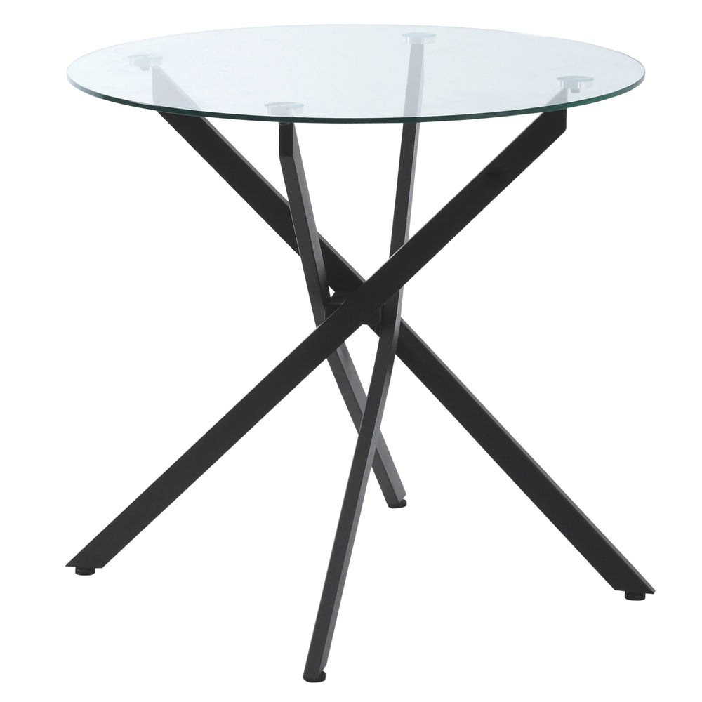 Side Table with Clear Tempered Glass Top, Round Table with Metal Legs, Modern Dining Table Furniture for Dining Room Living Room, Black