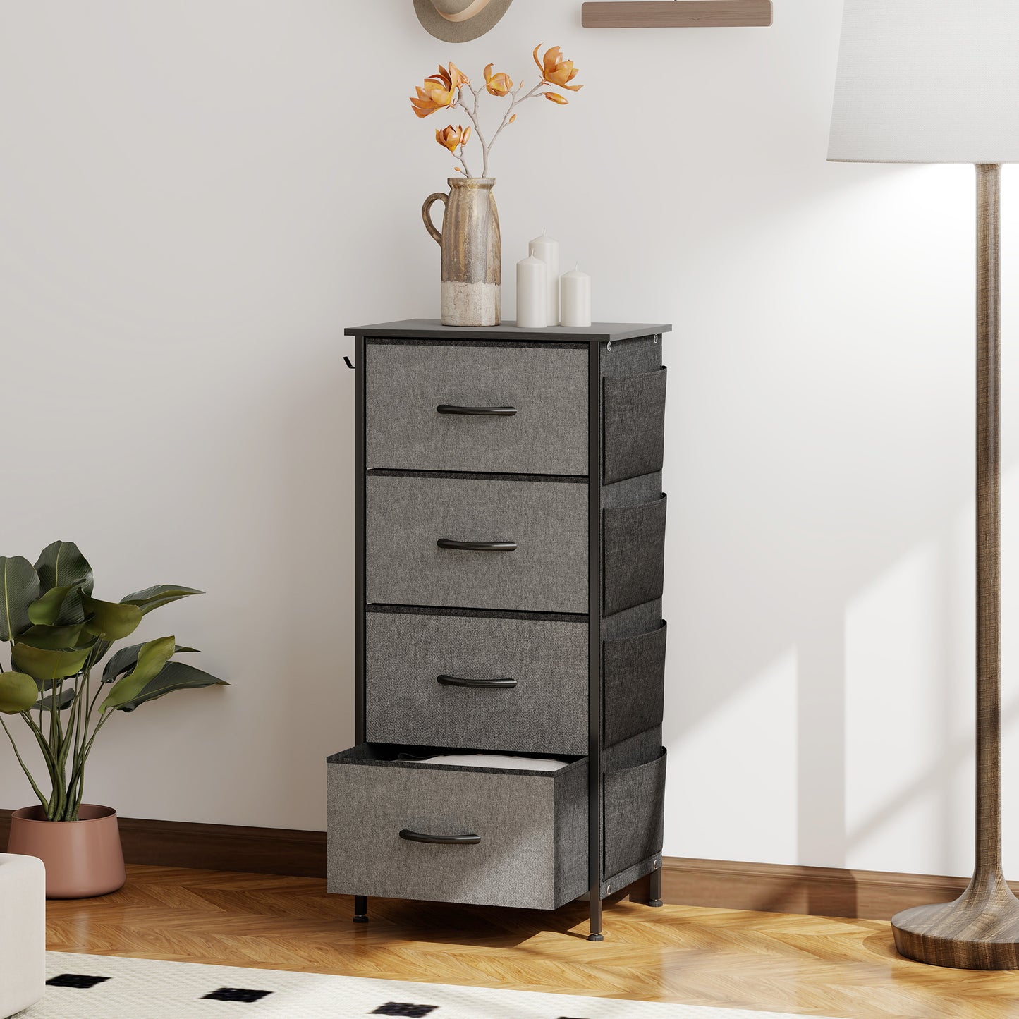 Fabric Chest of Drawers, 4 Drawer Dresser for Bedroom, Charcoal Grey