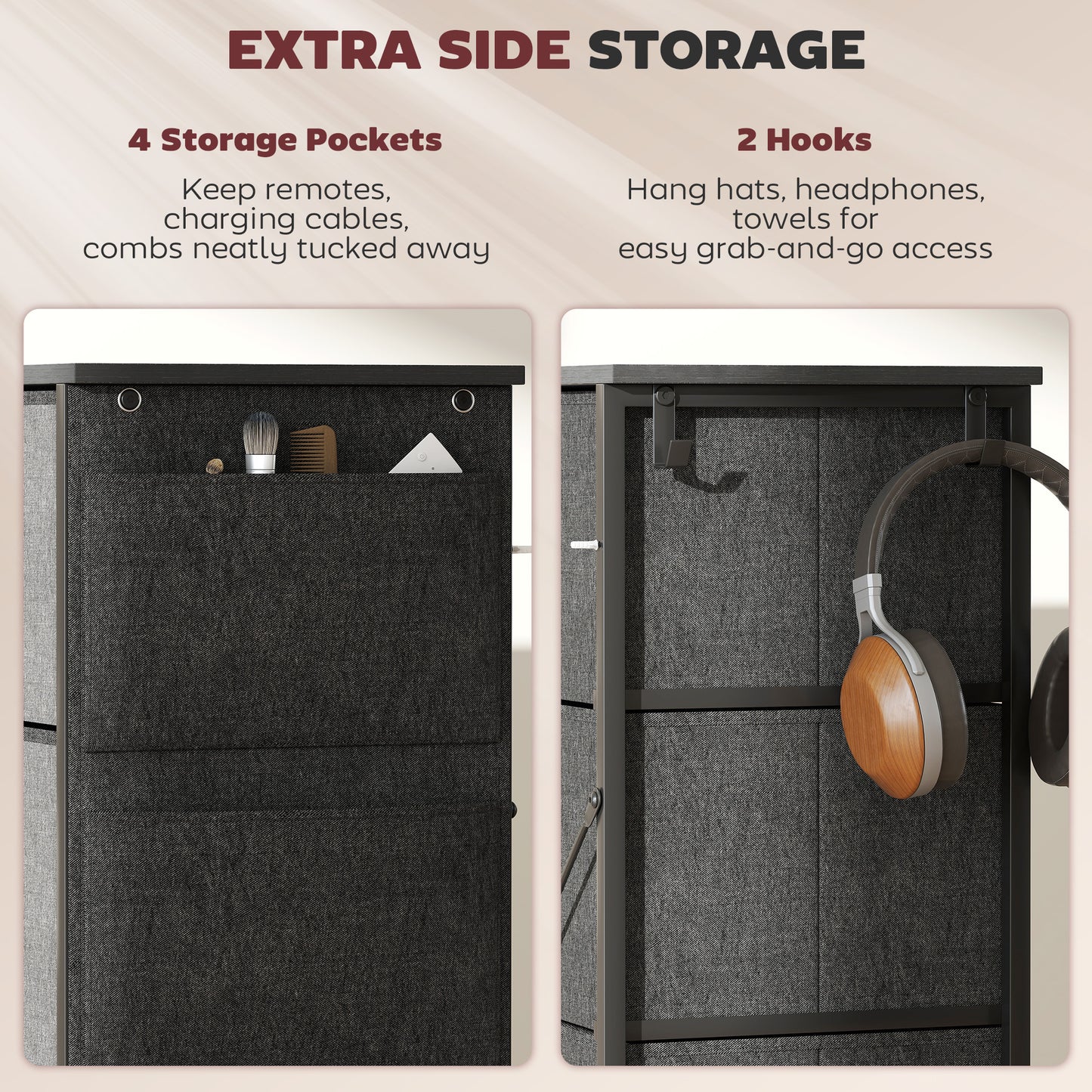 Fabric Chest of Drawers, 4 Drawer Dresser for Bedroom, Charcoal Grey