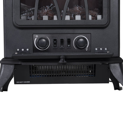 Free Standing Electric Fireplace Stove with Fan and Log Burning Flame Effect 2000W / 1000W Room Heater Wood Burner 2 Heat Settings (Black)