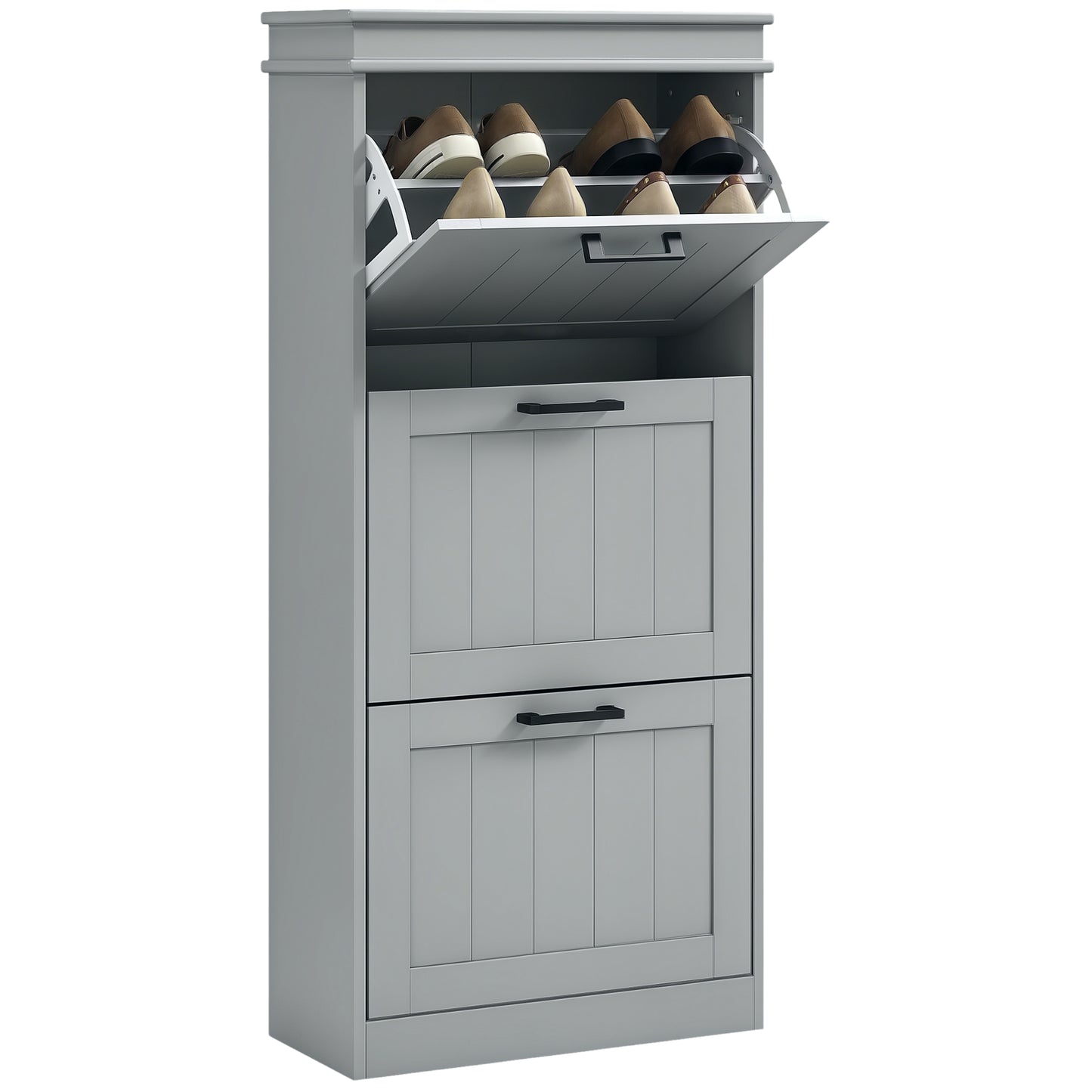 Slim Shoe Storage Cabinet with 3 Flip Drawers for Entryway, Grey