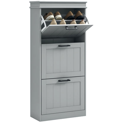 Slim Shoe Storage Cabinet with 3 Flip Drawers for Entryway, Grey