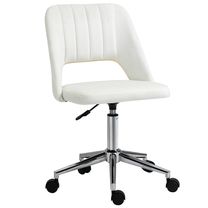 Mid-Back Swivel Home Office Chair Scallop Computer Chair Cream White