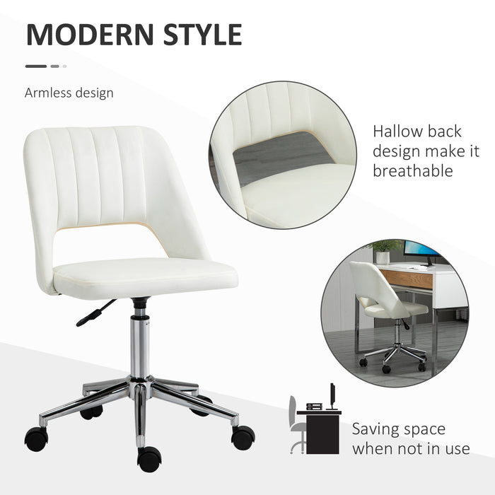 Mid-Back Swivel Home Office Chair Scallop Computer Chair Cream White