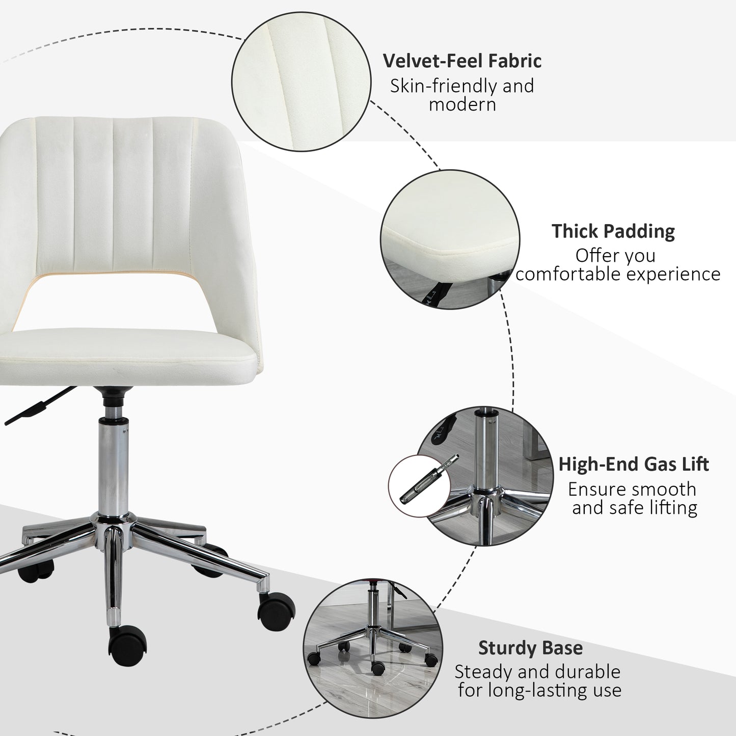Mid-Back Swivel Home Office Chair Scallop Computer Chair Cream White