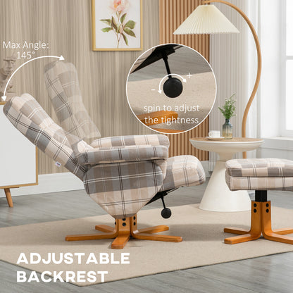 Recliner Chair and Footstool Linen-touch Fabric Wooden Base Multicolour