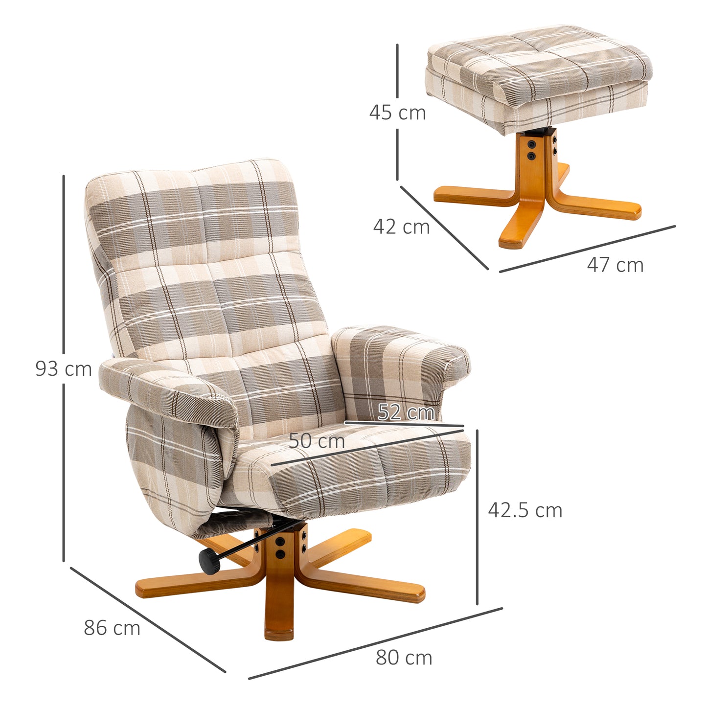 Recliner Chair and Footstool Linen-touch Fabric Wooden Base Multicolour