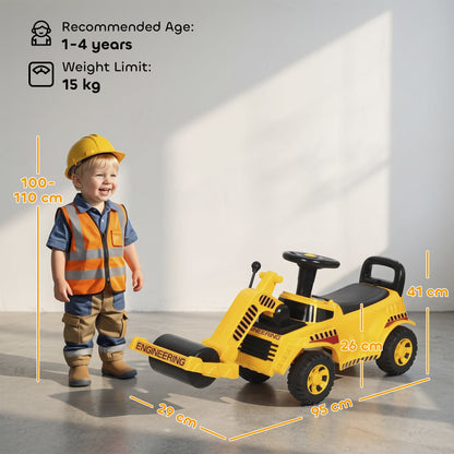Kids' Foot-Powered Ride-On Road Roller with Horn - Yellow & Black