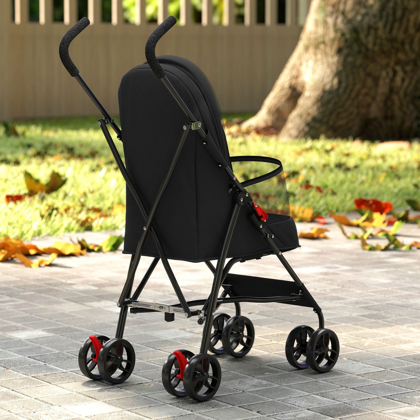 Foldable Dog Stroller with Mesh Windows for Mini Dogs, Black