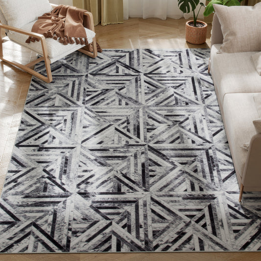 Non-Slip Washable Rug, Chenille Floor Carpet for Living Room, Black