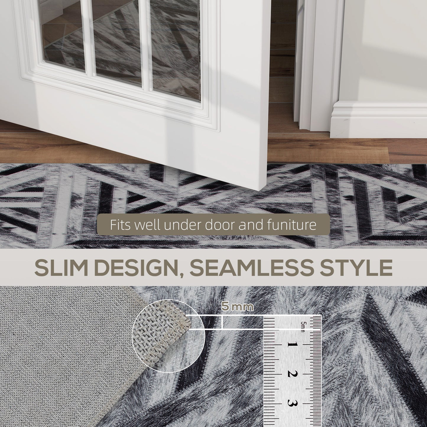 Non-Slip Washable Rug, Chenille Floor Carpet for Living Room, Black