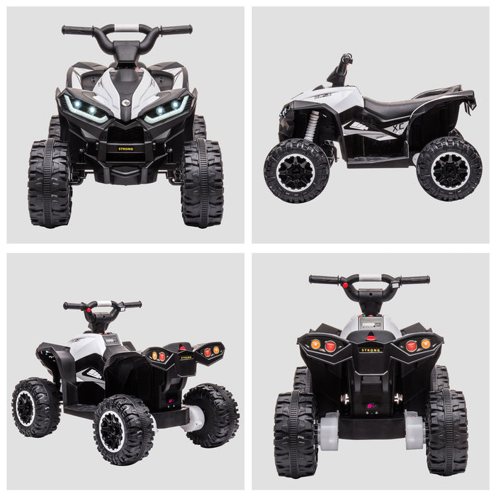 12V Quad Bike with Forward Reverse Functions, Ride on Car ATV Toy with High/Low Speed, Slow Start, Suspension System, Horn, Music, White