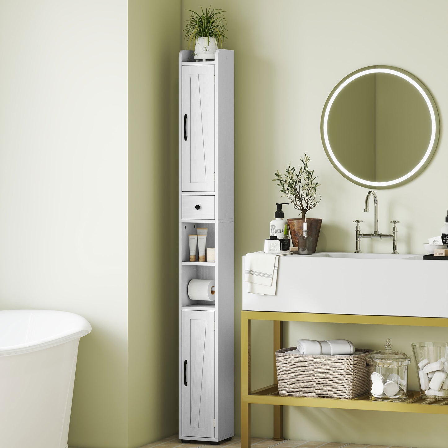 Tall Bathroom Storage Cabinet Slim Bathroom Cabinet with Drawer White