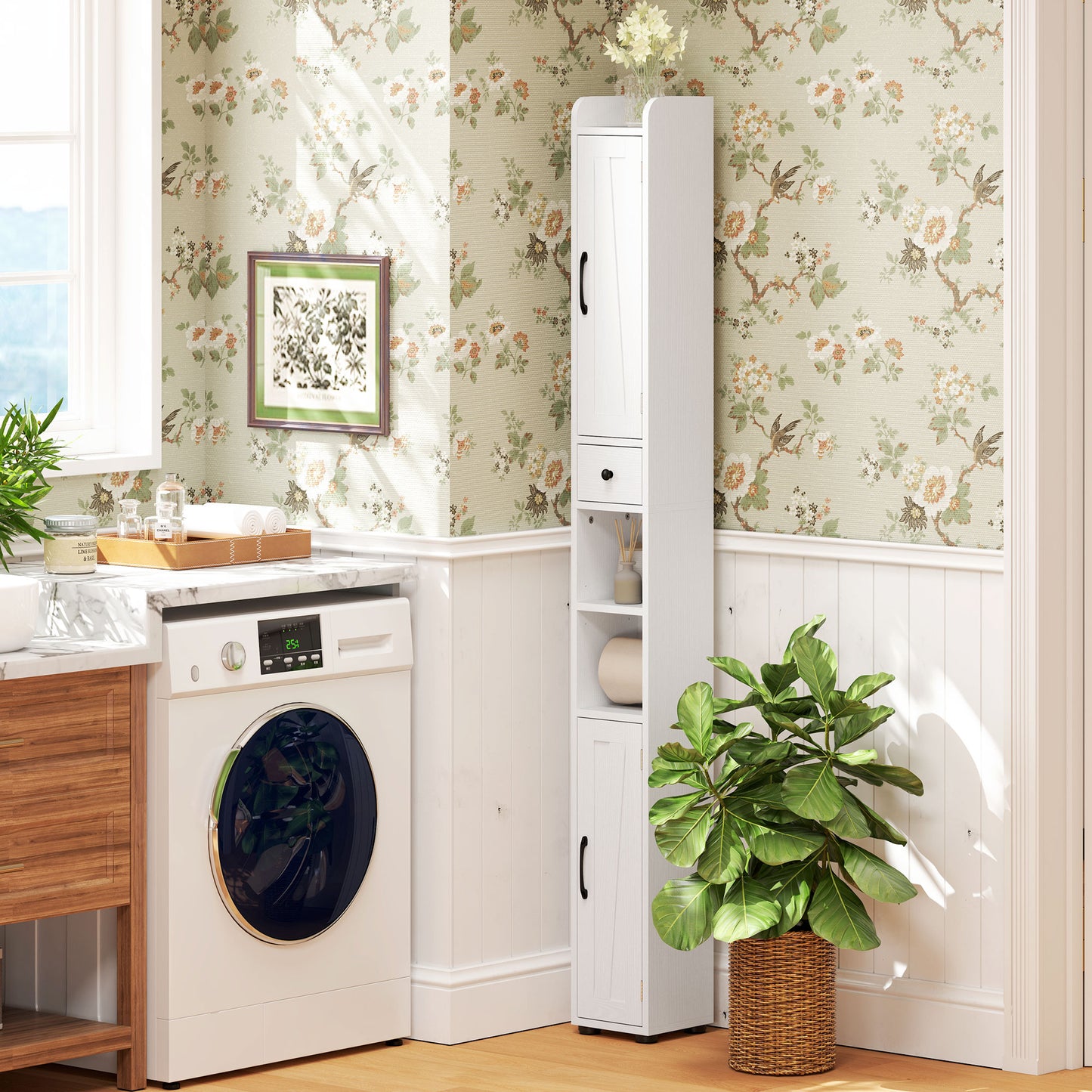 Tall Bathroom Storage Cabinet Slim Bathroom Cabinet with Drawer White