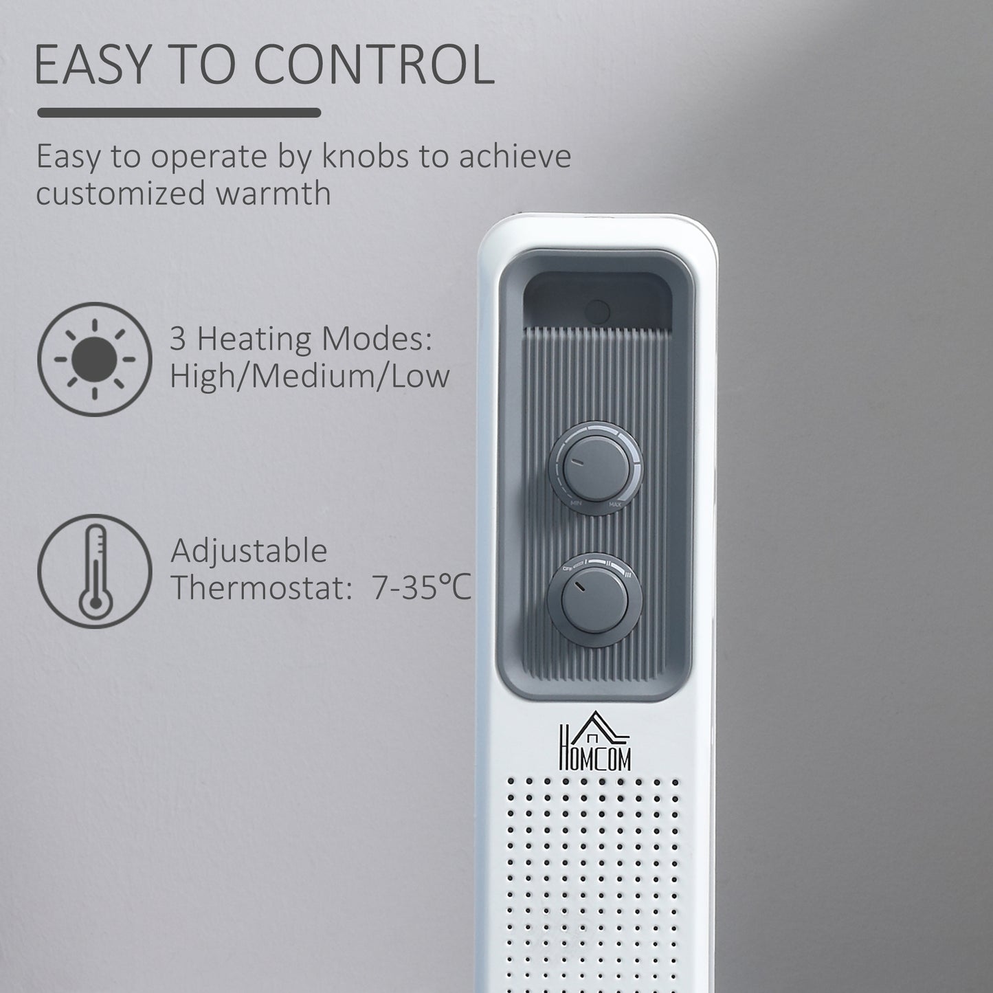 Oil Filled Radiator Portable Heater W/ 7 Fin, 3 Heat Settings, White