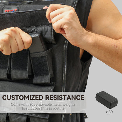 30KG Adjustable Weighted Vest for Men and Women, Weight Vest with 15 Metal Weights, Adjustable Straps and Reflective Strips, Running Cardio Exercise Strength Training