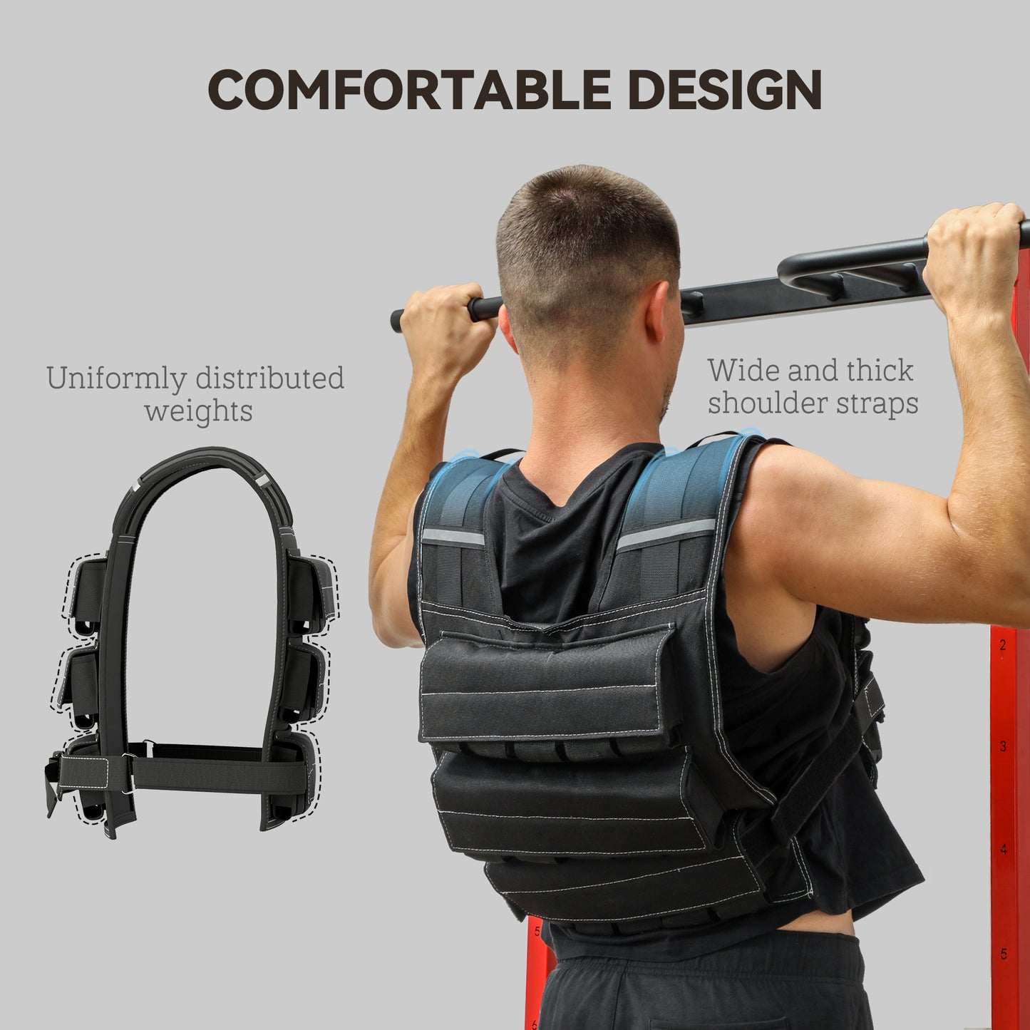 30KG Adjustable Weighted Vest for Men and Women, Weight Vest with 15 Metal Weights, Adjustable Straps and Reflective Strips, Running Cardio Exercise Strength Training
