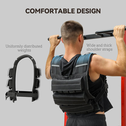 30KG Adjustable Weighted Vest for Men and Women, Weight Vest with 15 Metal Weights, Adjustable Straps and Reflective Strips, Running Cardio Exercise Strength Training