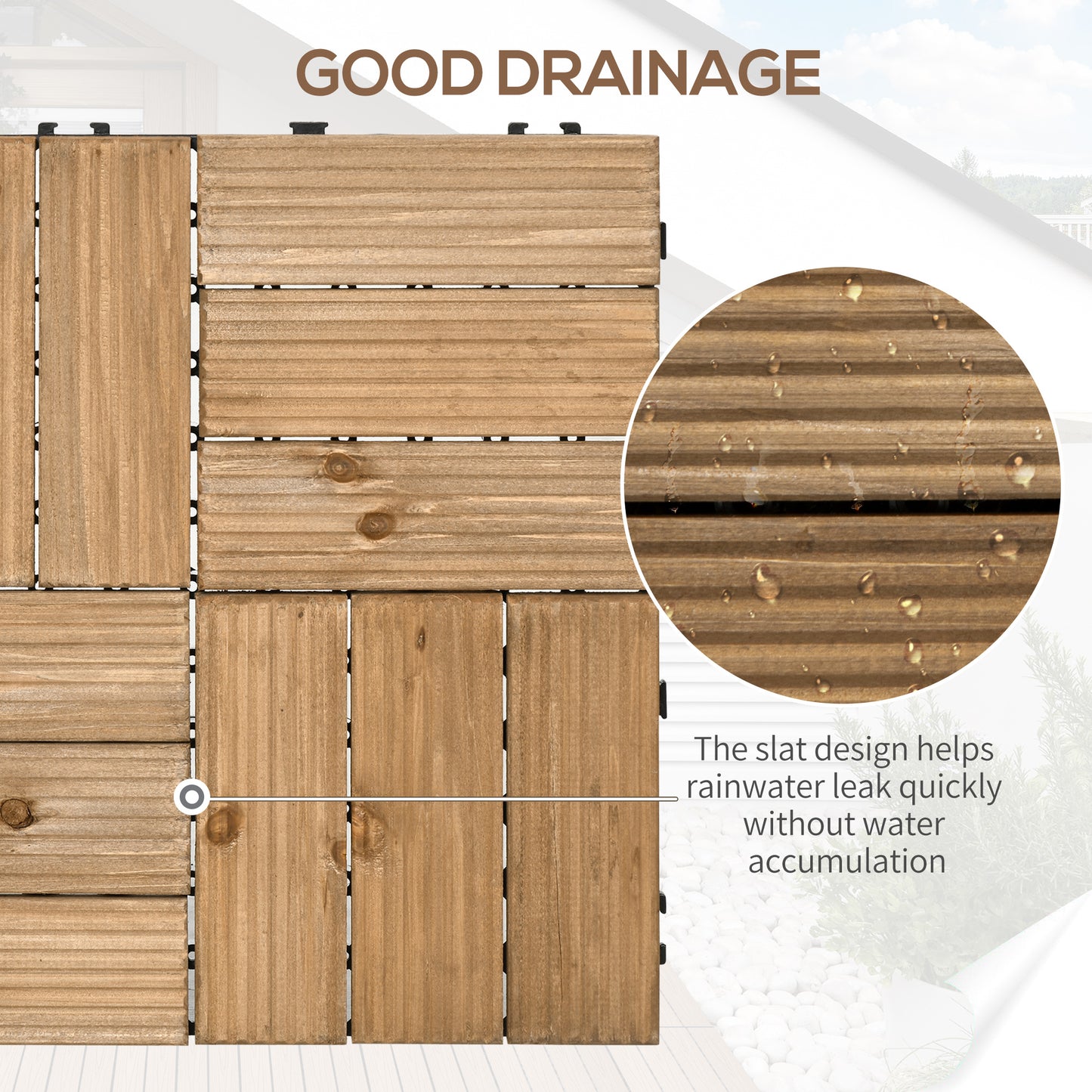 27 Pcs Wooden Decking Tiles, 30x30cm Decking Boards, 2.5㎡, Brown