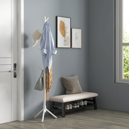 Coat Rack Bamboo Coat Stand with 8 Hooks for Handbags, White