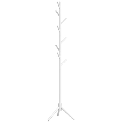 Coat Rack Bamboo Coat Stand with 8 Hooks for Handbags, White