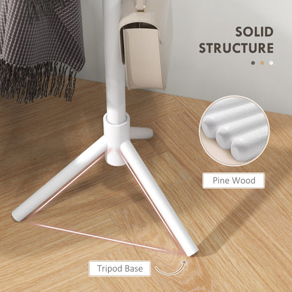 Coat Rack Bamboo Coat Stand with 8 Hooks for Handbags, White
