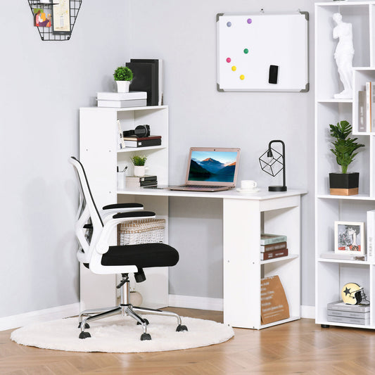 Modern Computer Desk Bookshelf Study Table Workstation PC Laptop Writing Home Office 6 Shelves White