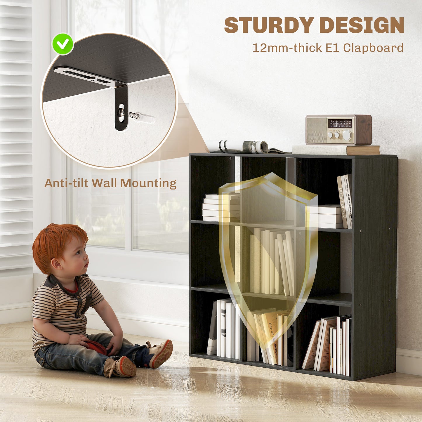 9 Cube Storage Unit Cabinet Bookcase Display Shelves, Black