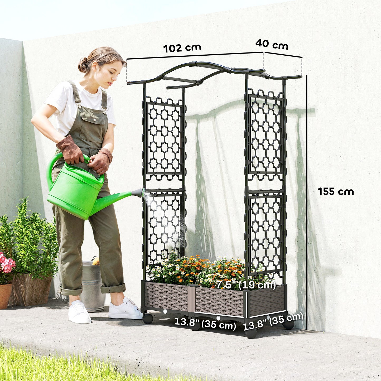 Raised Garden Bed with Arch Trellis, Plastic Raised Bed for Garden